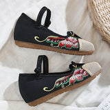Zingj Not Include Shoe Box Single Shoes Inside The High Height Female Slope Heel High Heels Canvas Embroidered Cloth Shoes Women's Shoes Ethnic Flowers Build Buckle