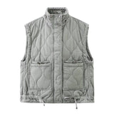 Women's Clothing Explosion Casual Lingge Gray Collar Sleeveless Cotton Vest