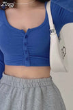 Women Solid Leisure Sexy All-match Single Breasted Elegant Slender O-neck Fashion Autumn New Cozy Femenino Crop Tops