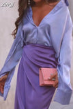 Women's Shirt Polo Collar Office Lady blouse Vintage Blue Green Silk Shirt Loose Button Up Down Shirts Black Fashion