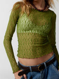 Women Lace Floral T-shirts Crop Tops Long Sleeve Slim Mesh Sheer See Through Tees Shirts Summer Party Streetwear 2025 211-1-Outfit