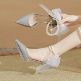 Zingj Silk And Satin Premium Sense Waterproof Platform With High Heels With A Pointed Bow
