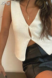 Y2K Women Knitted Sweaters Vest Tops Casual Retro Sleeveless V-Neck Buttons Up Tank Summer Autumn Chic Vest 2023