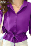 Women Solid Turn-down Collar Half Sleeve Chiffon Shirt Fashion Casual Shirring Single-breasted Blouses Female