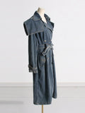 Zingj Autumn / Winter New Fashion Trend With Waist Coat Lapel Long Windbreaker Denim Coat