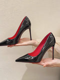 2025 New Black Red-Soled High-Heeled Women's Sharp-Headed Fine-Hee Sexy Bright-Faced Temperament Single-Shoe Paint Leather Women's