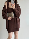 Zingj New Loose Solid Color Sweater Cardigan Package Buttock Vest Skirt Suit In The Long Sweater Two Sets Of Women-Outfit