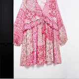 New Quilt Printed Loose Mini Dress