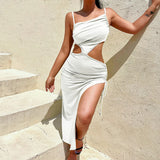 New Sexy Women's Skirt Summer Sexy Cresny Shoulder Irregular Solid Color
