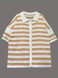 Spring And Summer New Women's Explosive Wool Jersey Collar Striped Short-Sleeved Shorts