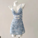 Women's Summer 2025 New Pure-Windy-Style Small Broth Skirt Embossed Lace Yarn Sling Pajamas