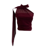 Shooting 2025 Spring New Mesh Hanging Neck Top Women With Asymmetric Sleeveless Vest Short Top