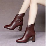 Short-Skinned Women 2025 Autumn And Winter New Pointed Fashion Boots Sexy Leather Boots Coarse Zippered