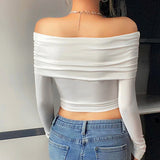 Zingj 2023 New Sexy Hot Girl One-Line Shoulder Slim And Versatile Long-Sleeved T-Shirt