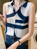 Summer Womens Tops Chiffon Blouse for Women Sleeveless Vest Button Up Shirt OL Fashion Female Clothing Stripe Casual