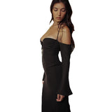 Zingj High Waist Hanging Neck Sexy Back Solid Color Slim Fish Tail Temperament Dress Long