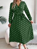 Shooting 2025 Autumn And Winter Elegant Bump Color Wave Point Cross V Collar 100-Fold Long Dress Women's