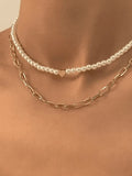 2Pcs Heart Faux Pearl Necklace- Outfit