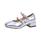 French Light-Mouthed Dress Coarse Heel Single Shoes Spring And Autumn New Square Head Mary Jane Buckle Small Leather Shoes
