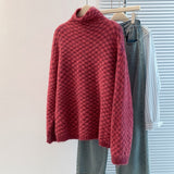 Women's Cotton Cashmere Lattice Half-High-Collar Sweater Korean Version Of The Student's Dress Dress Nice Hair Knitted