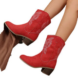 Women's Boots 2025 Autumn/Winter New V-Mouth Embroidery Sleeve Coarse And Knight Boots Vintage Mid-Cute Headed Western Cowboy