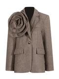 Zingj Spring New Style Of Art Retro Three-Dimensional Flowers Loose Design Sense Of A Button Pure Color Suit Coat