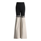 Zingj Horn Trousers 2024 Spring / Summer New High Waist Show Thin Design Sense Belt Splicing Solid Color Slim All-Match