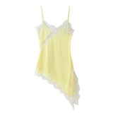 New Female V-Neck Lace Decoration Asymmetric Sling Dress