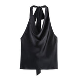 New Hanging Neck Silk Jerk Texture Solid Color Exposed Back Coat