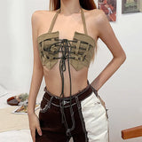 Zingj 2023 Hot Style Women's Fashion Sexy Hot Girl Retro Overalls Hollow Out Tie Hanging Neck Short