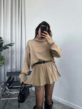 Women's Clothing 2025 Autumn/Winter New High-Necked Long-Sleeved Fashion Casual Rolled Short Dress