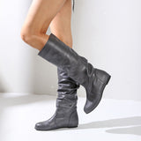 Large-Size Flat Bottom Boots 2025 Autumn And Winter New Round Head Folded High-Valley Knight Boots