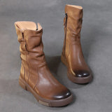 Mid-Kellow Martin Boots New Autumn/Winter Flat Bottom Boots Head-Skin Retro Knight Single