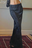 Vintage Fashion Black Jacquard Low Waist Maxi Skirt Long Gothic Dark Academia Chic Summer Women's Skirts Straight