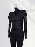 Zingj French Lace Undershirt Female Rose With Long-Sleeved T-Shirt Three-Dimensional Flower Mesh Advanced Sense