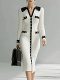 And Winter High-End Fashion Single-Dcupuncture Knitted Dress Long Bumpy