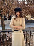 Xixi 2025 Autumn White Standard Solid Color Wool Knitted Sling Vest Sweater Coat Two-Piece Suit Female
