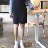 Women A-Line Knee-length Hot Sale Button Fly High Waist Denim Vintage Elegant Lady Students Casual Fashion Simple