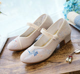Zingj Heel Thick Heel Single Shoes Embroidered Cloth Shoes Fairy Crane Embroidery Ancient Style Dance Shoes Women's
