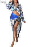 Pieces Sexy Summer Fashion Women Set 2023 Female Tops Splice Long Sleeve Tops Elastic Waist Split Skirts Matching Sets