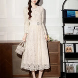 Small Fragrant French Light Luxury Famous Nail Bead Long-Sleeved Lace Dress Girl High-Grade