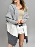 And Autumn Classic Splicing Color Knitted Sweater Cardigan Women's Fashion Hooded Loose Casual