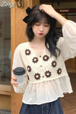 Women O-Neck Hollow Out Print Simple All-match Casual Fashion College Korean Style Ulzzang New Tops Hot Selling
