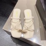 Simple Thin-Slip Slippers Women 2025 Spring And Summer New Square Head Metal Buckle Korean Version Of The Toe Flat Cool