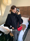 Xixi Autumn 2025 New White Standard Korean High-Necked Bat Sleeves Thin Cloak Knitted Sweater Women