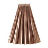 Version Of The Thin Spring New Bright Face Luster High Waist 100 Folds A Word Showing Skinny Dress Half-Dress Skirt