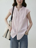 Round Collar Small Flying Sleeve Commuting Shirt Women 25 Summer French Loose Pressure Fold Design Sense Casual Good-Looking
