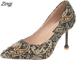 crystal metal snow rivets single shoes red/black women wedding shoes pointed toe thin high heels slip on pumps