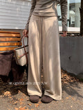 Xixi 2025 Autumn White Standard Temperament High-Waisted Solid-Color Pumping Rope Leisure Straight Broad Leg Leisure Pants