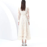 New High-End Heavy Industry Mesh Splicing Embroidery To Collect Thin French Elegant Lantern Sleeve